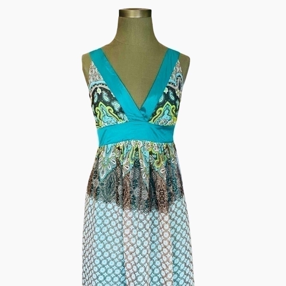 EVA ALEXANDER London V-Neck Multicolor Print Sleeveless Sheer Women’s Maxi Dress - Picture 7 of 11